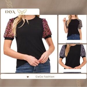 Black Top with Floral Sleeves